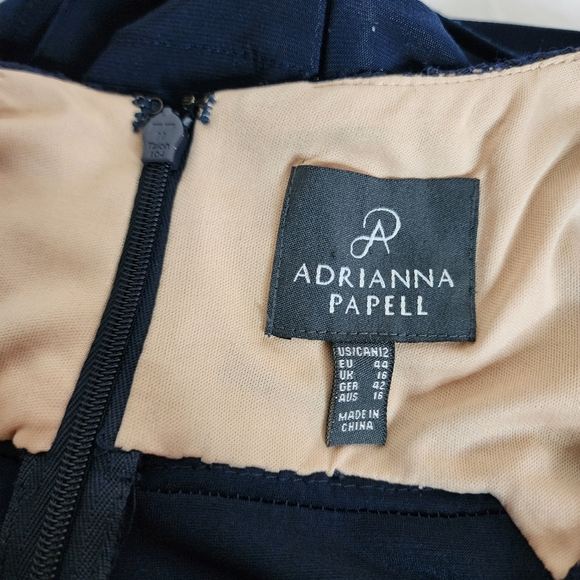 Adriana Papell Women's Size 12 Navy Blue Lace Sheath Dress Shutter Pleated - Picture 7 of 10